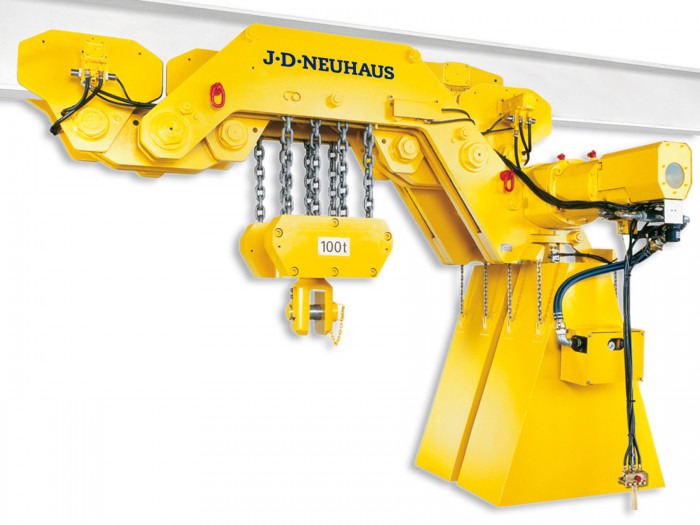 UH100 ultra-low monorail hoist with a 100 tonne lift capacity from the JDN range of extremely low headroom products.Photo by J.D. NEUHAUS GmbH & Co. KG
