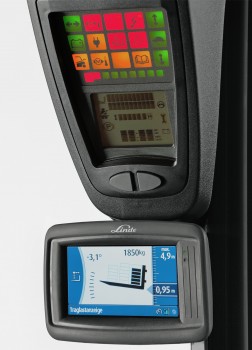 If forklift truck drivers are working in critical areas or if operating errors occur, they receive a visual and acoustic warning from the Linde Safety Pilot, and the truck control unit also actively intervenes and regulates the truck functions.Photo by  Linde Material Handling GmbH 