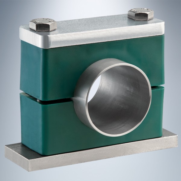 Pipe clamp of the Heavy Series with cover plate made of aluminium Photo by STAUFF