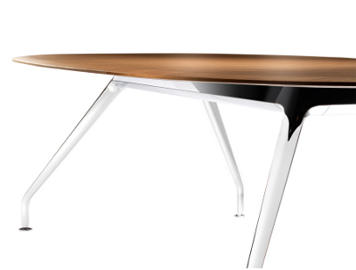An experience in terms of appearance and haptics. The curved edges of the specially designed Graph table edge. (Design jehs + laub) Photo by Wilkhahn