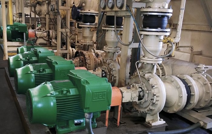 High Efficiency W22 IR3 Premium motors responsible for pumping oil to the milling machines.Photo by WEG