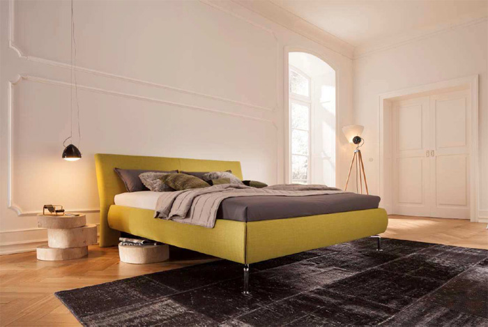 fabric bed frame in the trendy colour carambola