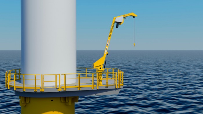 Special davit for use on the platforms of offshore wind turbines. The new crane concept of CraneSolutions is easy to mount and offers many possibilities.Photo by STAHL CraneSystems GmbH