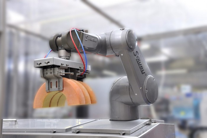 The entire line of Stäubli robots is available in versions that operate with NSF H1 food grade lubricants, with no loss of efficiency.Photo by Stäubli Tec-Systems GmbH Robotics