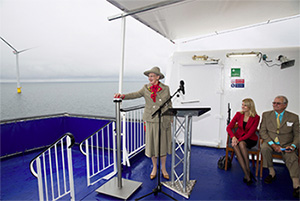 Her Majesty Queen Margrethe II of Denmark officially inaugurated the Anholt Offshore Wind Farm on Wednesday, September 04, 2013 when pressing the ceremonial red buttonPhoto by Siemens AG